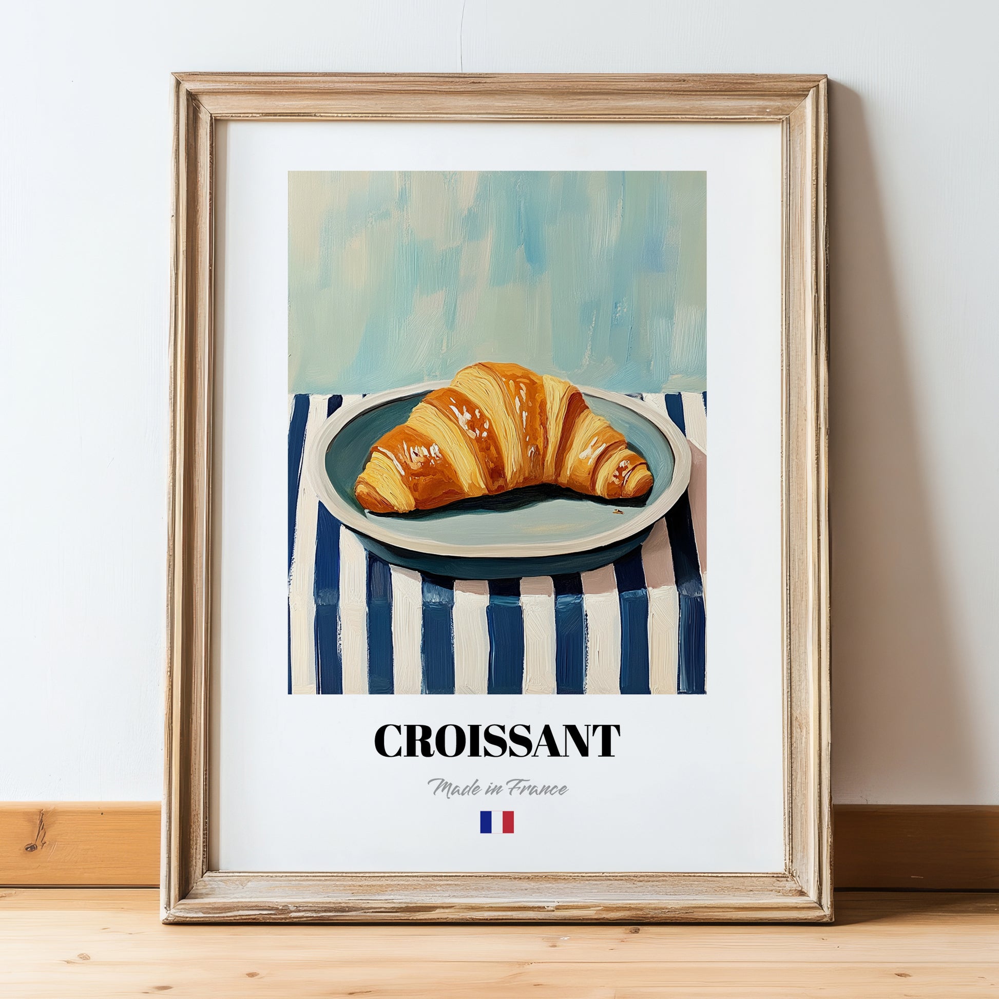 Croissant – Art, French French Pastry Still Life, in wooden frame leaning on the floor