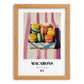 Macarons – on Striped Tablecloth, French French Dessert Still Life, set in oak frame