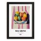 Macarons – on Striped Tablecloth, French French Dessert Still Life, in sleek black frame