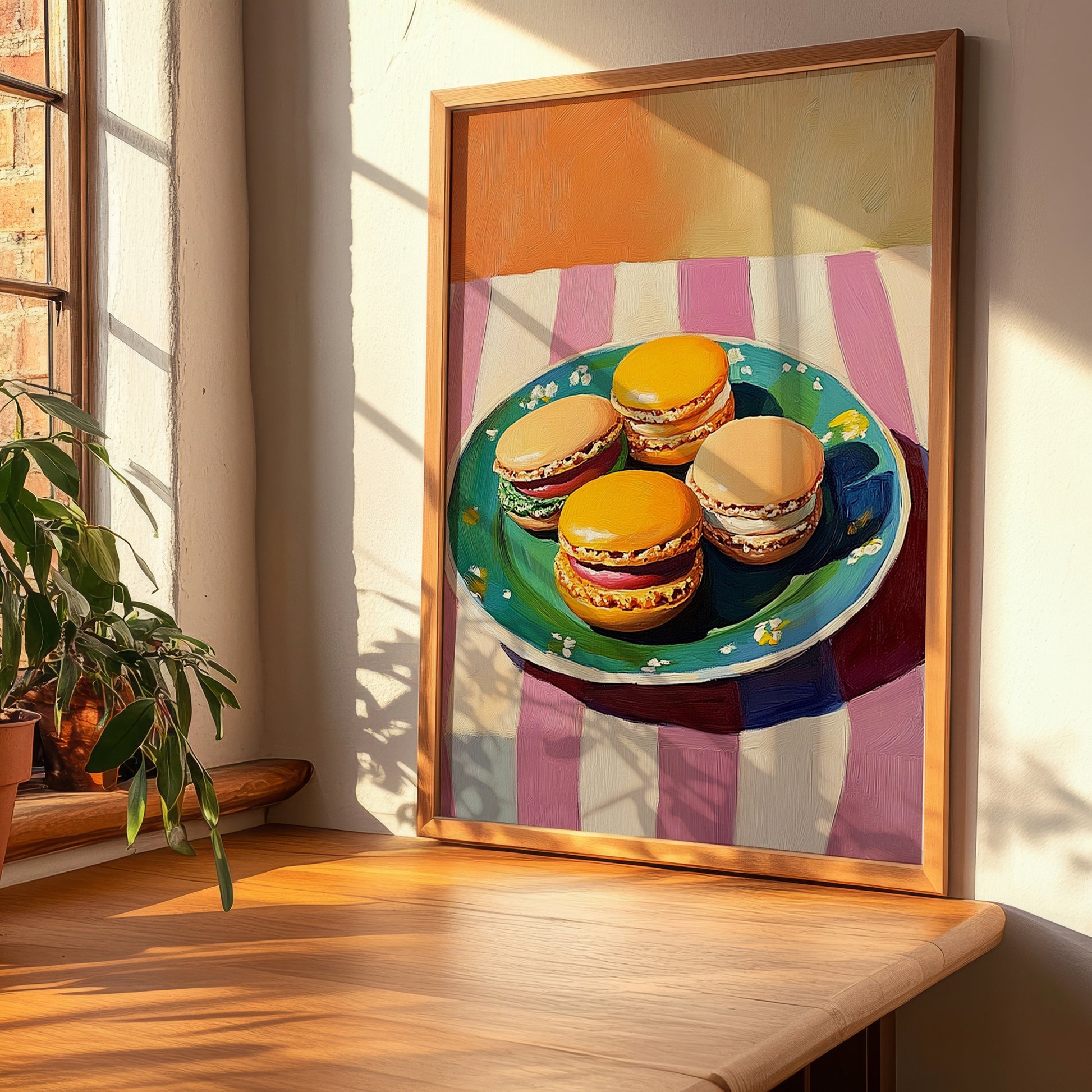 Macarons – Oil Painting, French French Dessert Illustration, clean layout with no caption