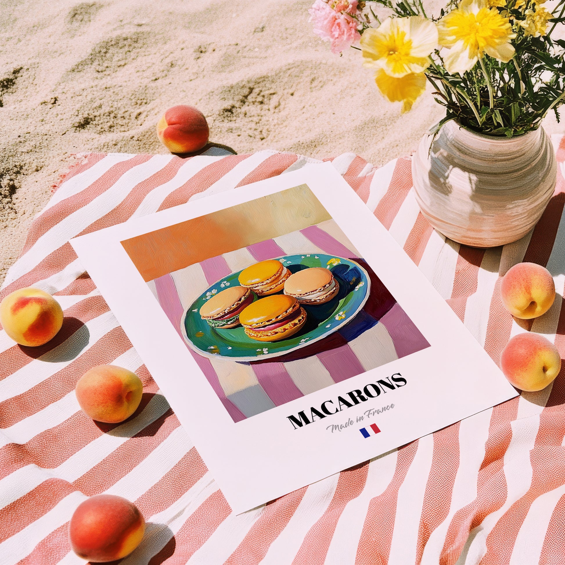 Macarons – Oil Painting, French French Dessert Illustration, unframed on coastal sand