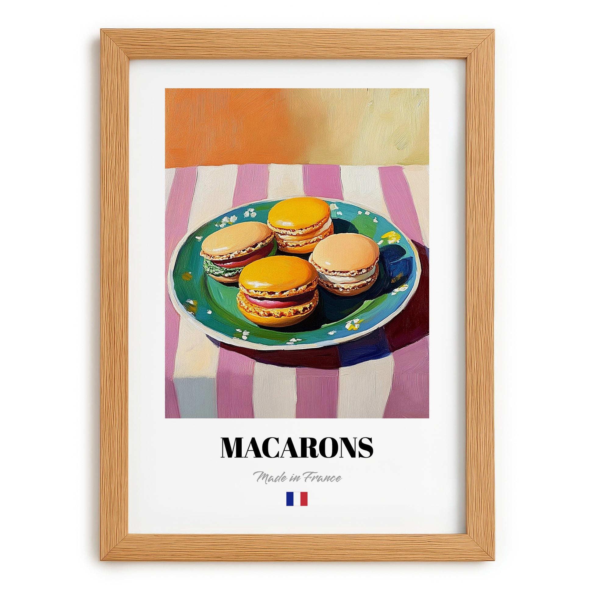Macarons – Oil Painting, French French Dessert Illustration, set in oak frame