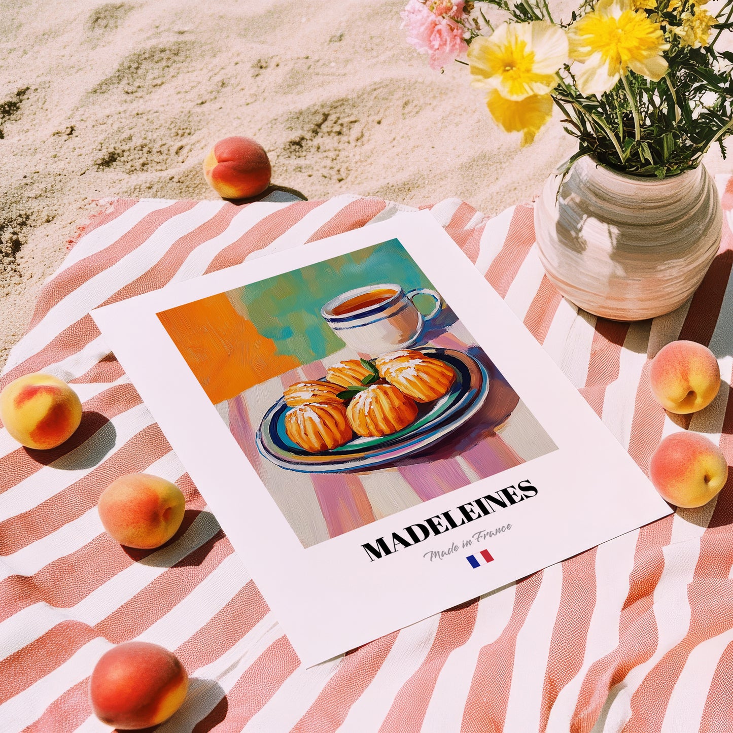 Madeleines – Art, French French Pastry Print, unframed on coastal sand