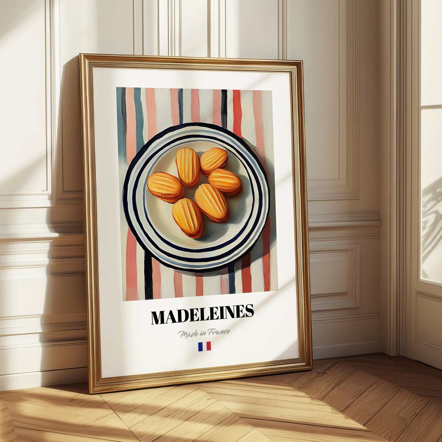 Madeleines – on Striped Tablecloth, French French Pastry Wall Decor 