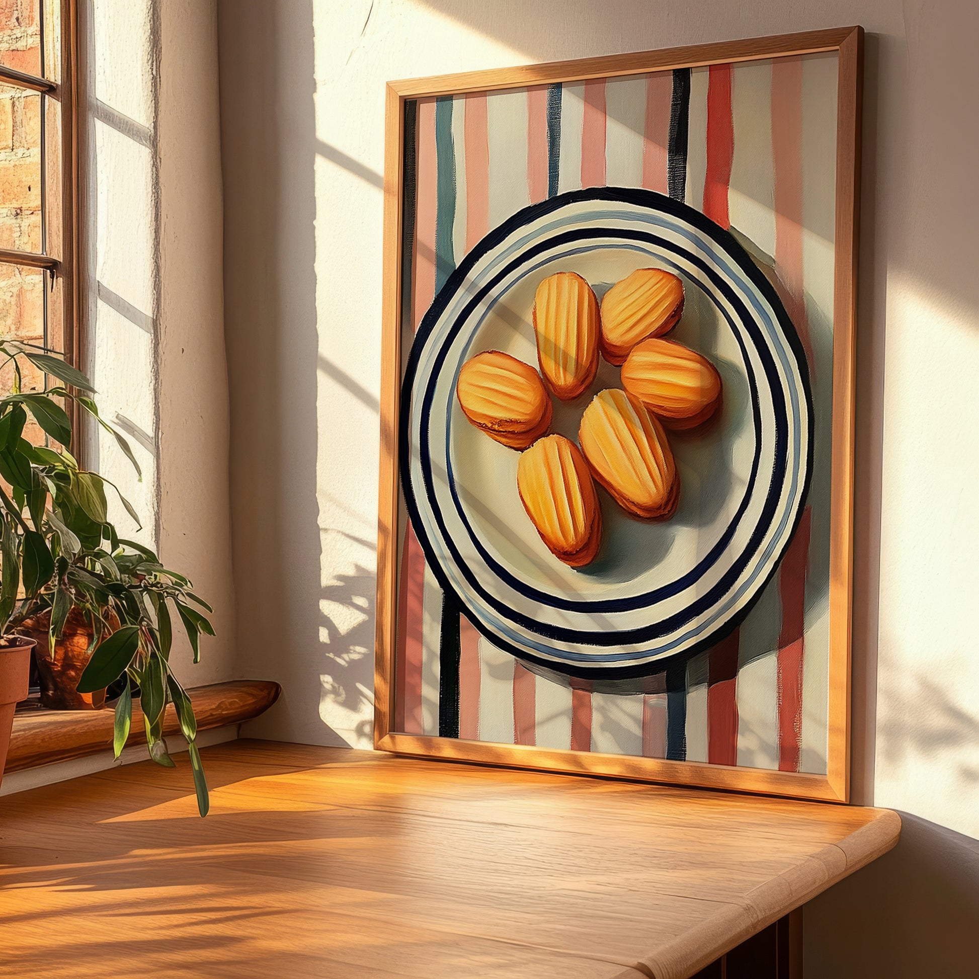 Madeleines – on Striped Tablecloth, French French Pastry Wall Decor, clean layout with no caption