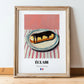 Éclair – on Striped Tablecloth, French French Pastry Still Life, in wooden frame leaning on the floor