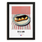 Éclair – on Striped Tablecloth, French French Pastry Still Life, in sleek black frame