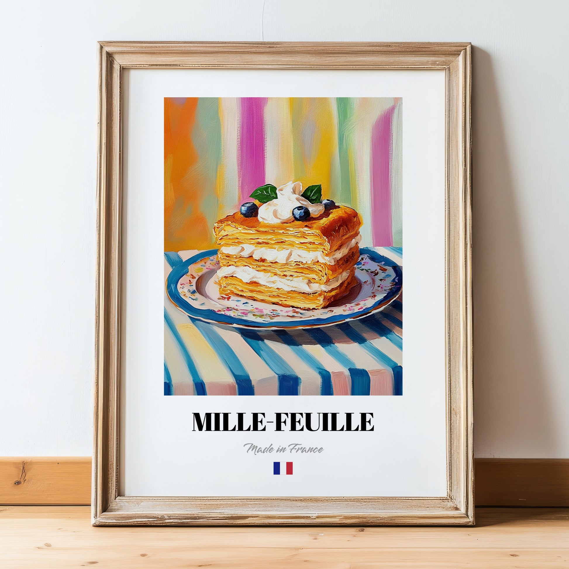 Mille-Feuille – Oil Painting, French French Pastry Painting, in wooden frame leaning on the floor