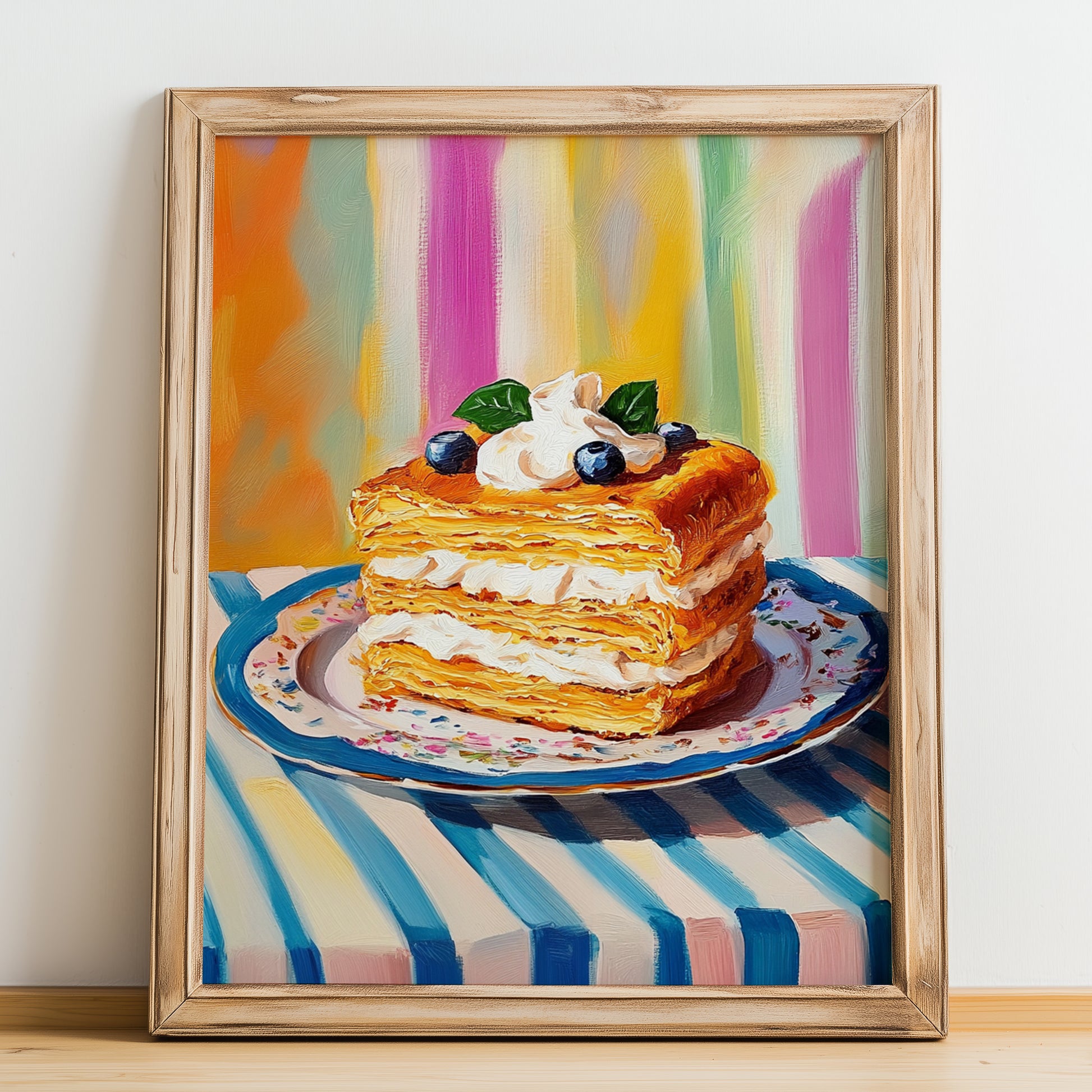 Mille-Feuille – Oil Painting, French French Pastry Painting, no-text version framed in wood