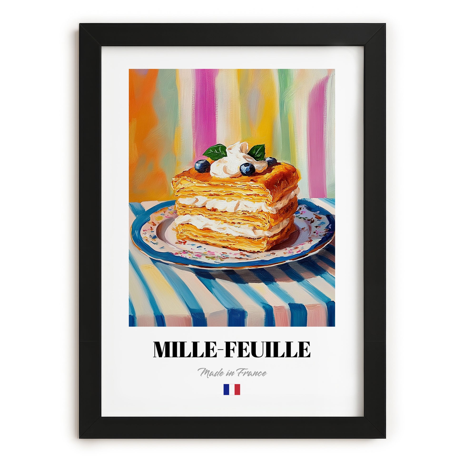 Mille-Feuille – Oil Painting, French French Pastry Painting, in sleek black frame