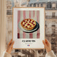 Clafoutis – on Striped Tablecloth, French French Dessert Illustration, styled in a charming Paris street view