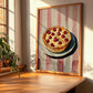Clafoutis – on Striped Tablecloth, French French Dessert Illustration, clean layout with no caption