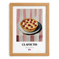 Clafoutis – on Striped Tablecloth, French French Dessert Illustration, set in oak frame