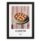 Clafoutis – on Striped Tablecloth, French French Dessert Illustration, in sleek black frame
