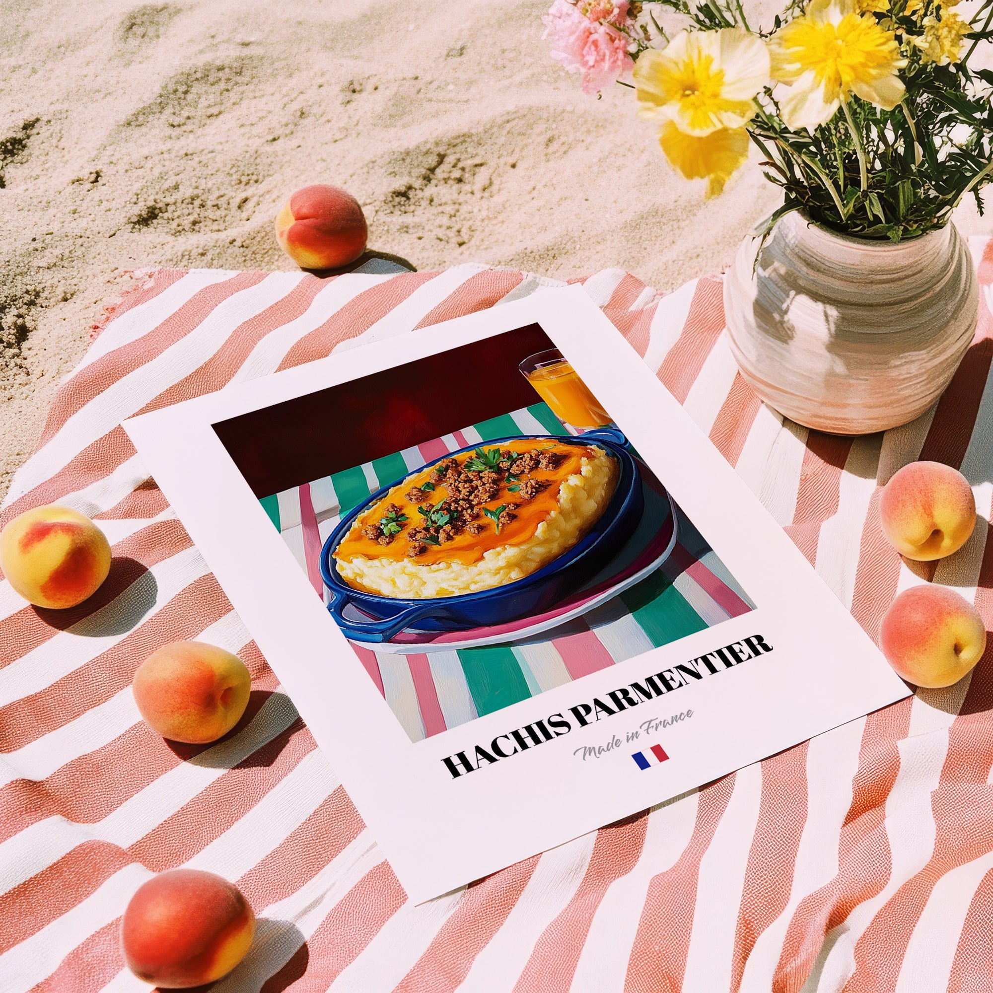 Hachis Parmentier – Oil Painting, French Food Poster, unframed on coastal sand