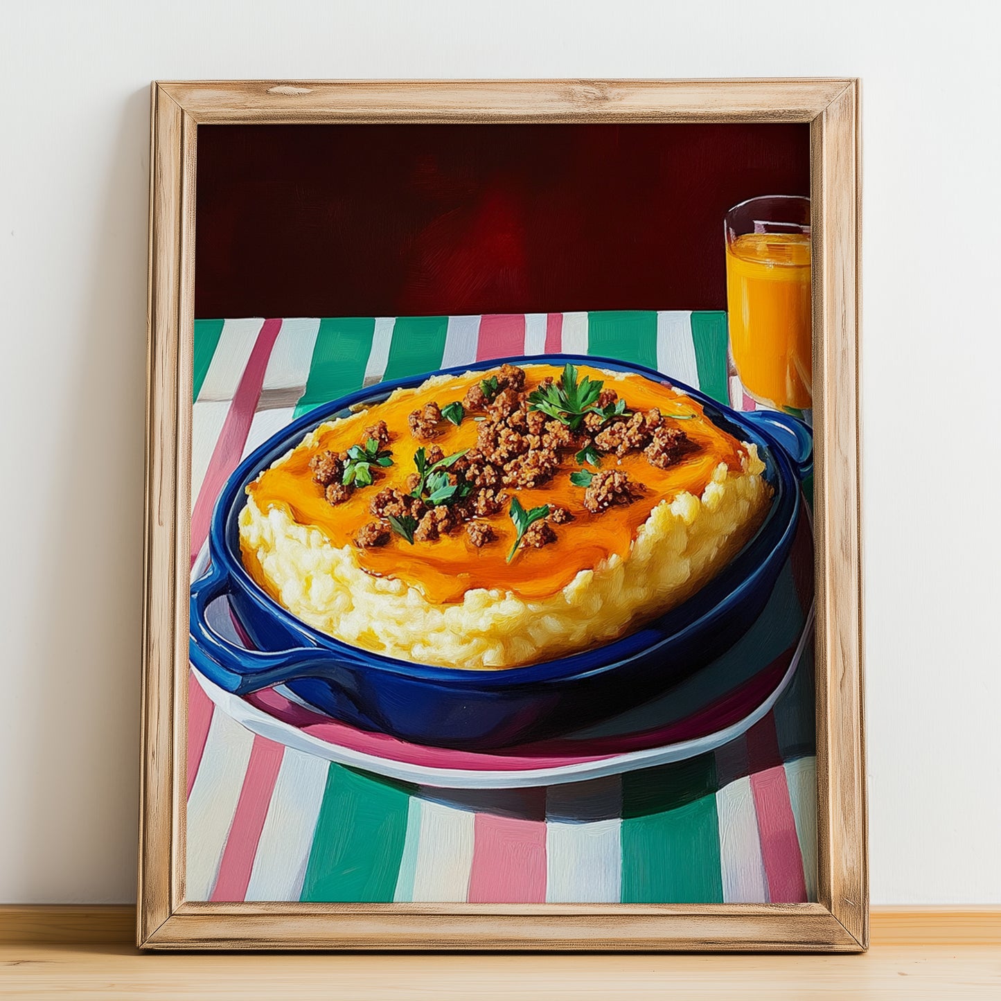 Hachis Parmentier – Oil Painting, French Food Poster, no-text version framed in wood