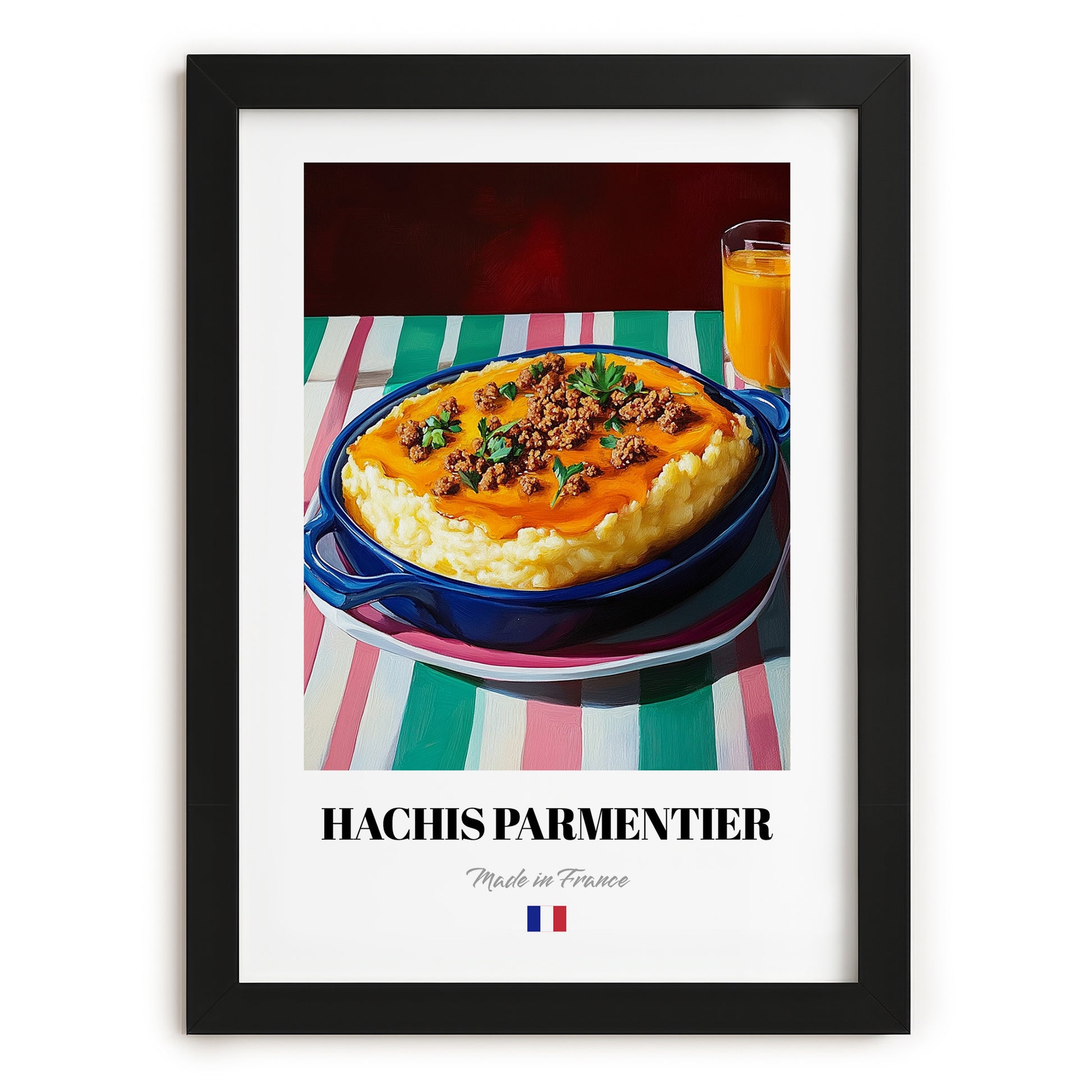 Hachis Parmentier – Oil Painting, French Food Poster, in sleek black frame