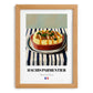 Hachis Parmentier – on Striped Tablecloth, French Food Illustration, set in oak frame