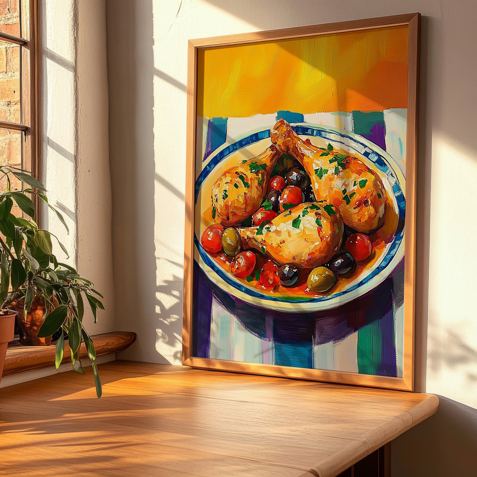 Poulet à la Provençale – Colorful Oil Painting, French Food Painting, clean layout with no caption