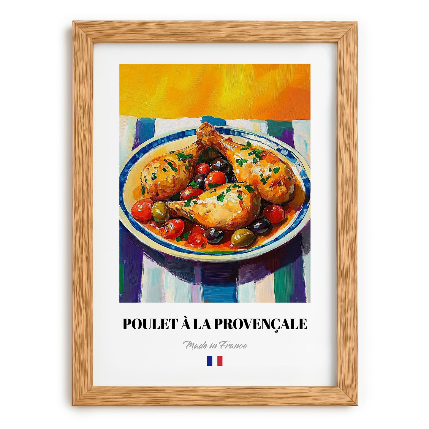 Poulet à la Provençale – Colorful Oil Painting, French Food Painting, set in oak frame