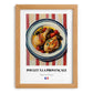 Poulet à la Provençale – on Striped Tablecloth, French Food Print, set in oak frame