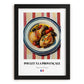 Poulet à la Provençale – on Striped Tablecloth, French Food Print, in sleek black frame