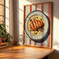 Escalope Normande – on Striped Tablecloth, French Food Illustration, clean layout with no caption