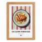 Escalope Normande – on Striped Tablecloth, French Food Illustration, set in oak frame
