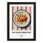 Escalope Normande – on Striped Tablecloth, French Food Illustration, in sleek black frame
