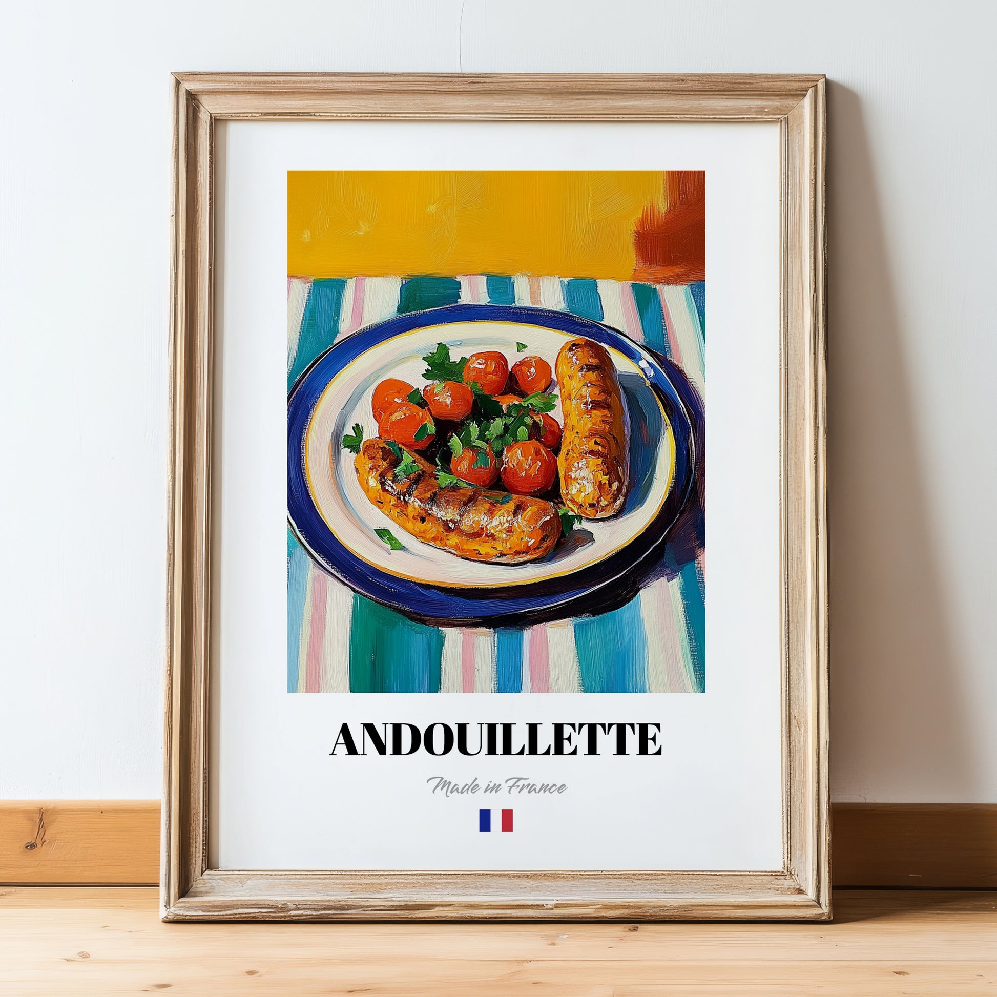 Andouillette – Oil Painting, French Food Painting, in wooden frame leaning on the floor
