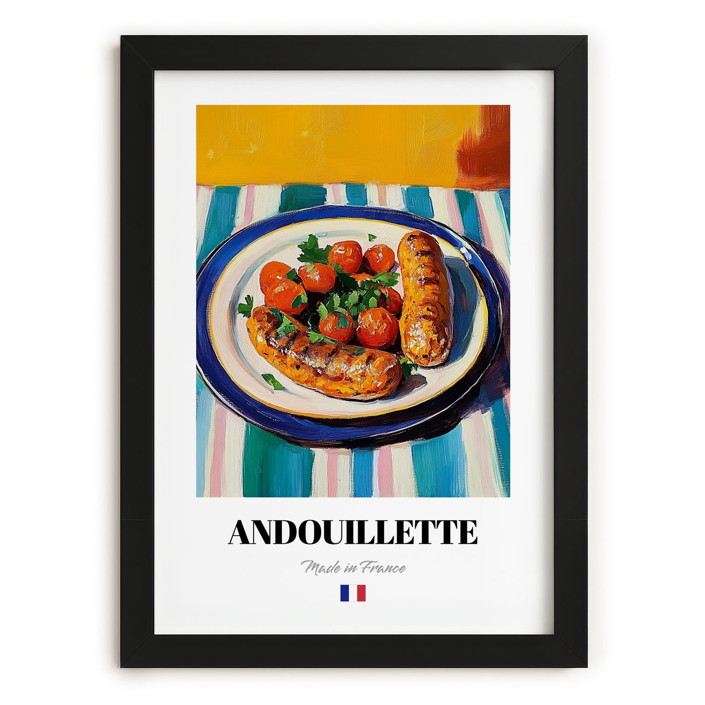 Andouillette – Oil Painting, French Food Painting, in sleek black frame