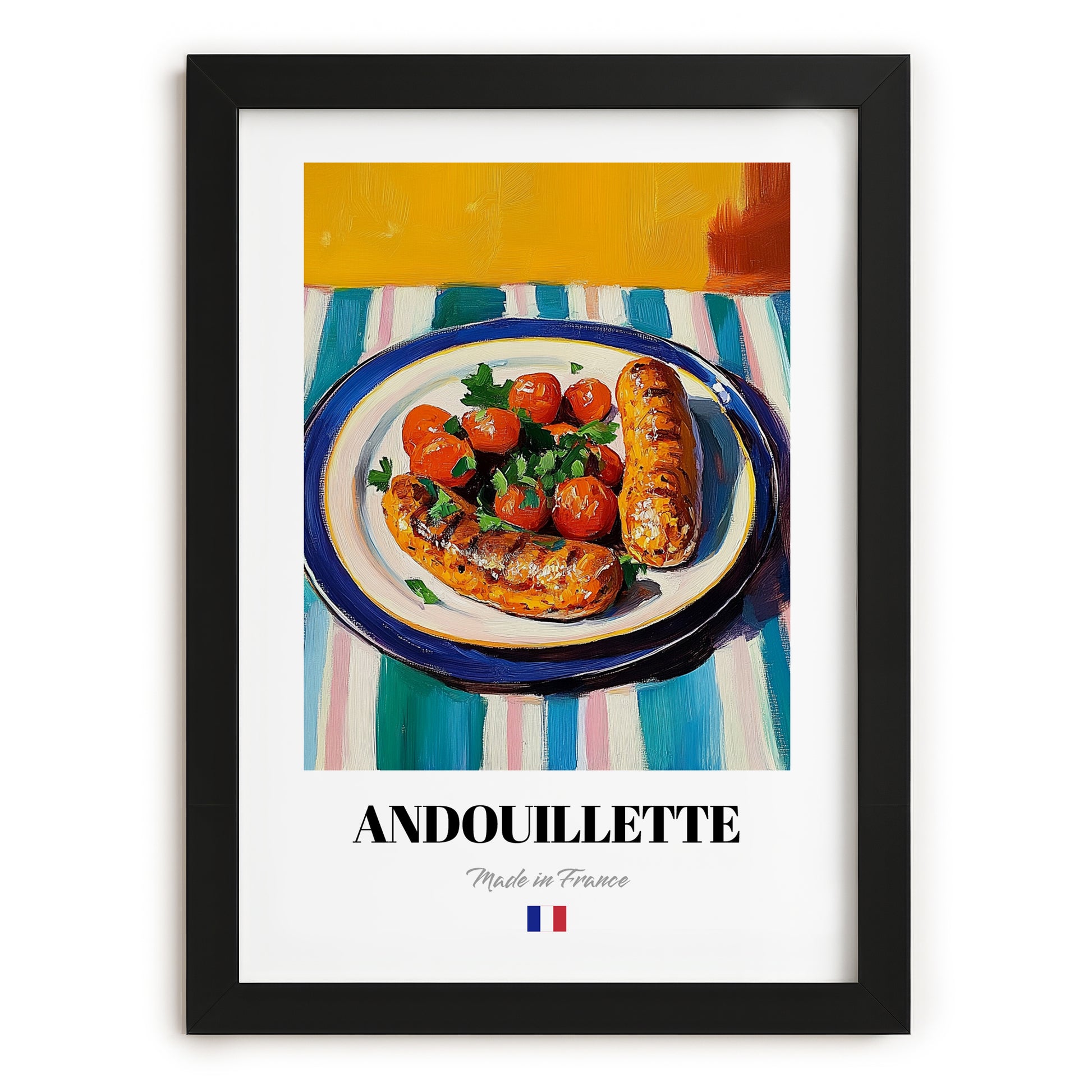 Andouillette – Oil Painting, French Food Painting, in sleek black frame