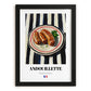 Andouillette – on Striped Tablecloth, French Food Wall Decor, in sleek black frame
