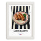 Andouillette – on Striped Tablecloth, French Food Wall Decor, placed in minimal white frame