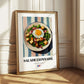 Salade Lyonnaise – on Striped Tablecloth, French Food Still Life