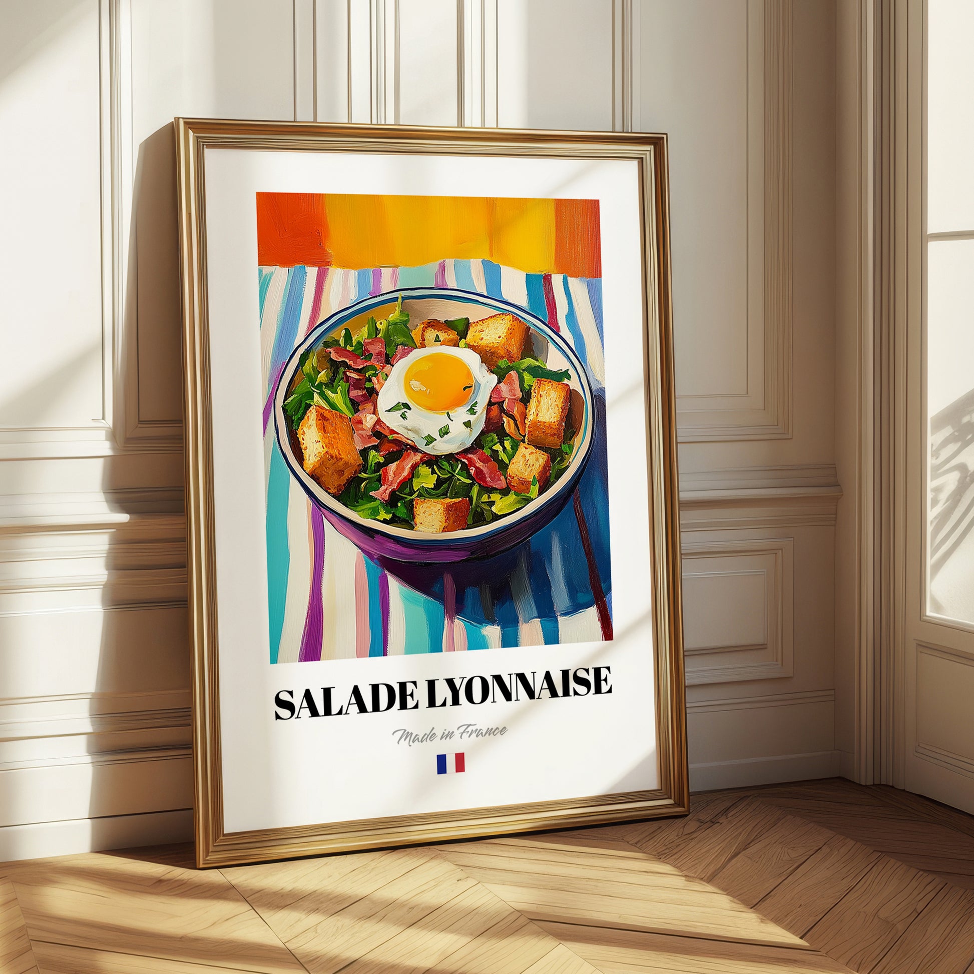 Salade Lyonnaise – Colorful Oil Painting, French Food Wall Illustration