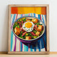 Salade Lyonnaise – Colorful Oil Painting, French Food Wall Illustration, no-text version framed in wood