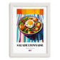 Salade Lyonnaise – Colorful Oil Painting, French Food Wall Illustration, placed in minimal white frame