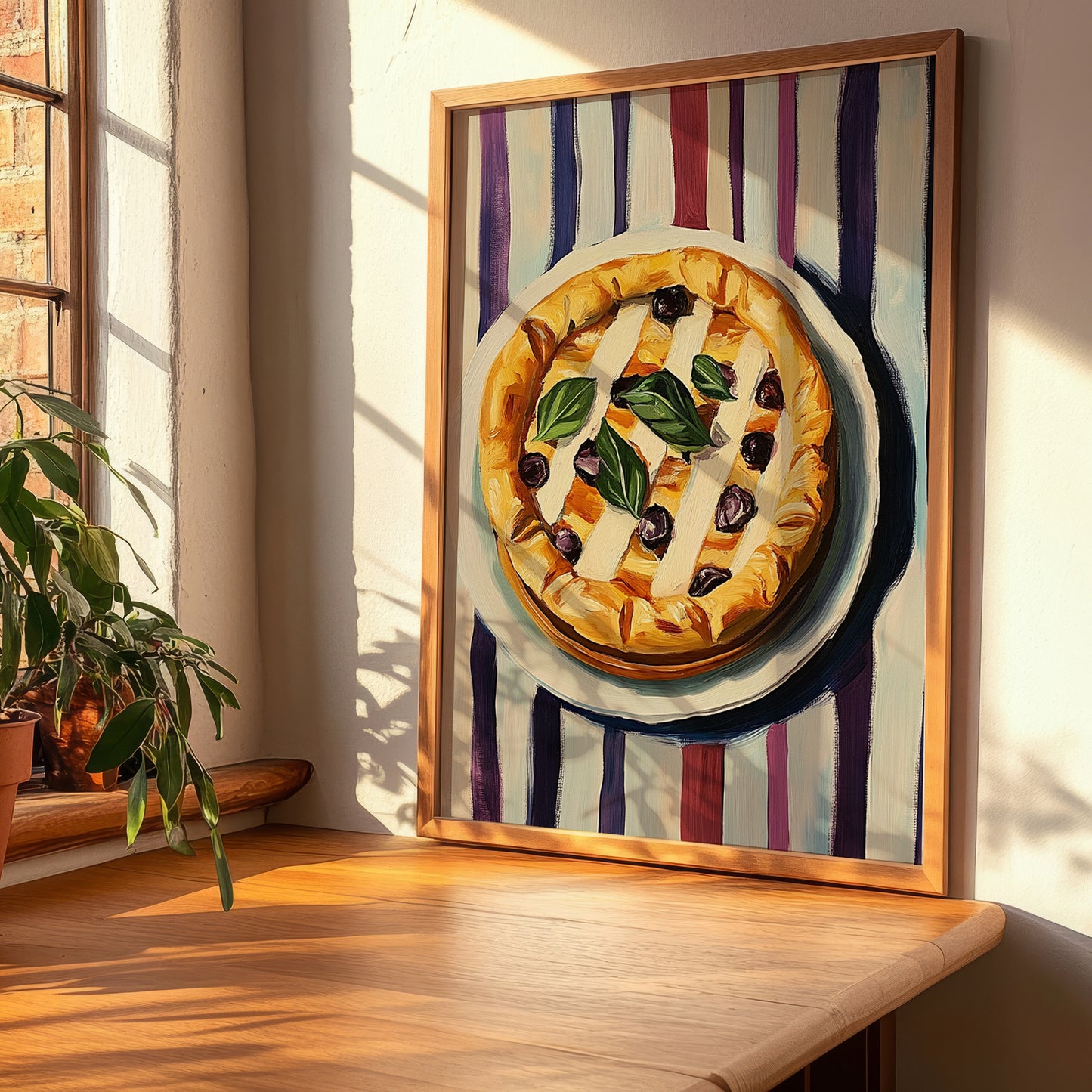 Pissaladière – on Striped Tablecloth, French Food Print, clean layout with no caption