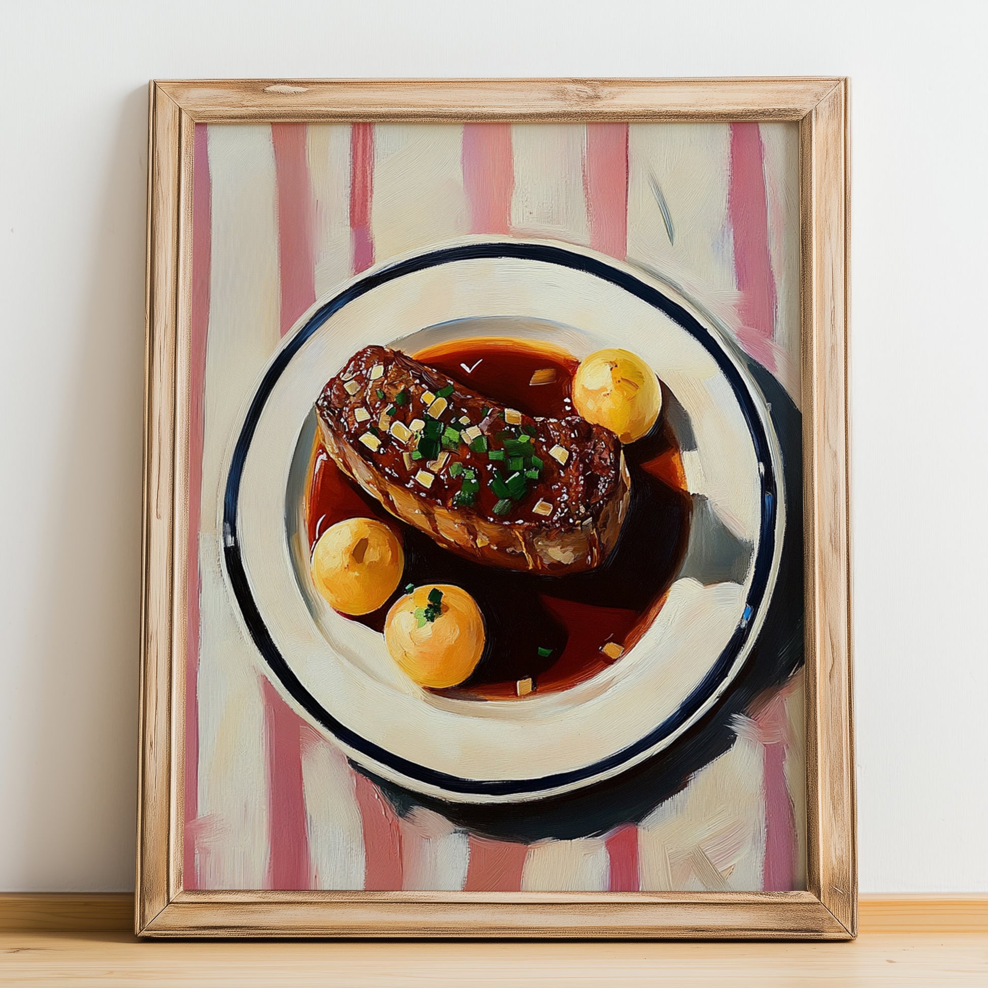 Entrecôte Bordelaise – Art, French Food Wall Decor, no-text version framed in wood
