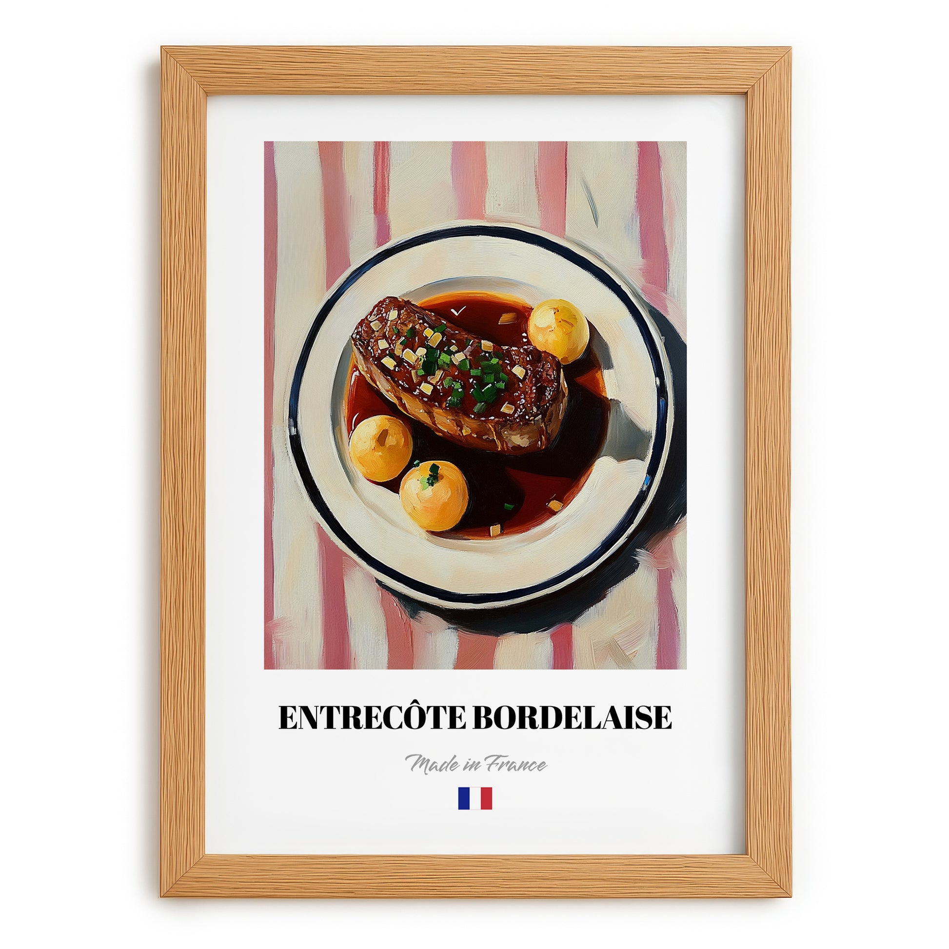 Entrecôte Bordelaise – Art, French Food Wall Decor, set in oak frame