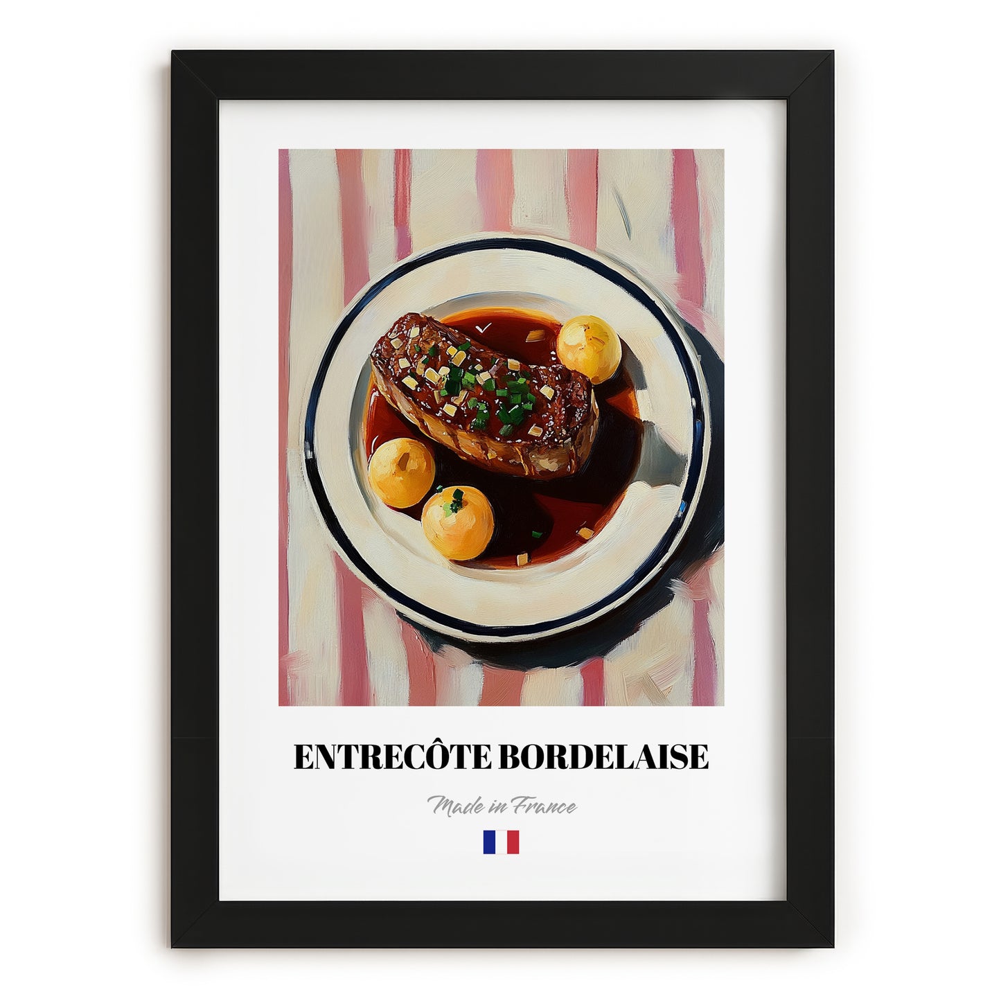 Entrecôte Bordelaise – Art, French Food Wall Decor, in sleek black frame