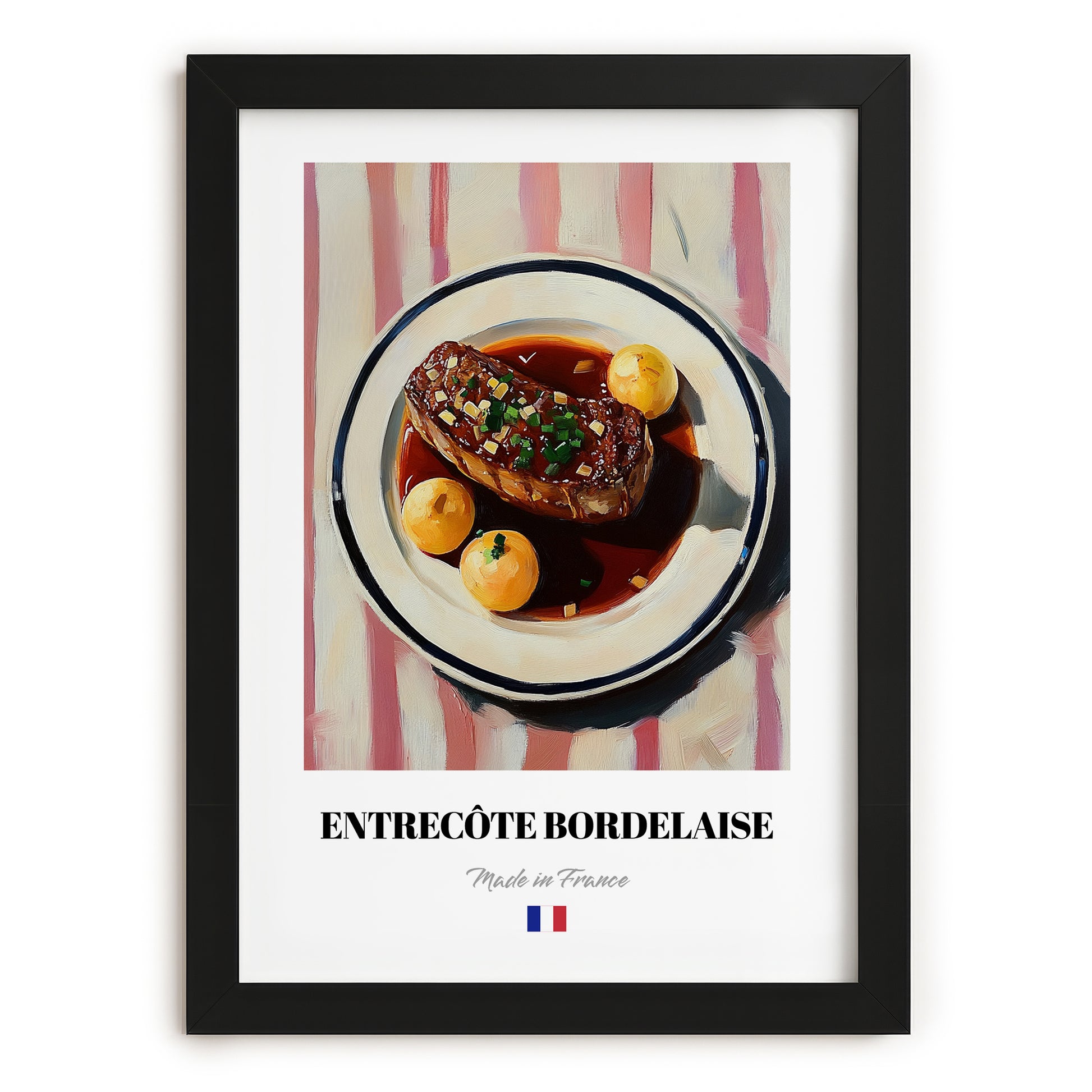 Entrecôte Bordelaise – Art, French Food Wall Decor, in sleek black frame