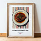 Entrecôte Bordelaise – on Striped Tablecloth, French Food Illustration, in wooden frame leaning on the floor