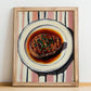 Entrecôte Bordelaise – on Striped Tablecloth, French Food Illustration, no-text version framed in wood