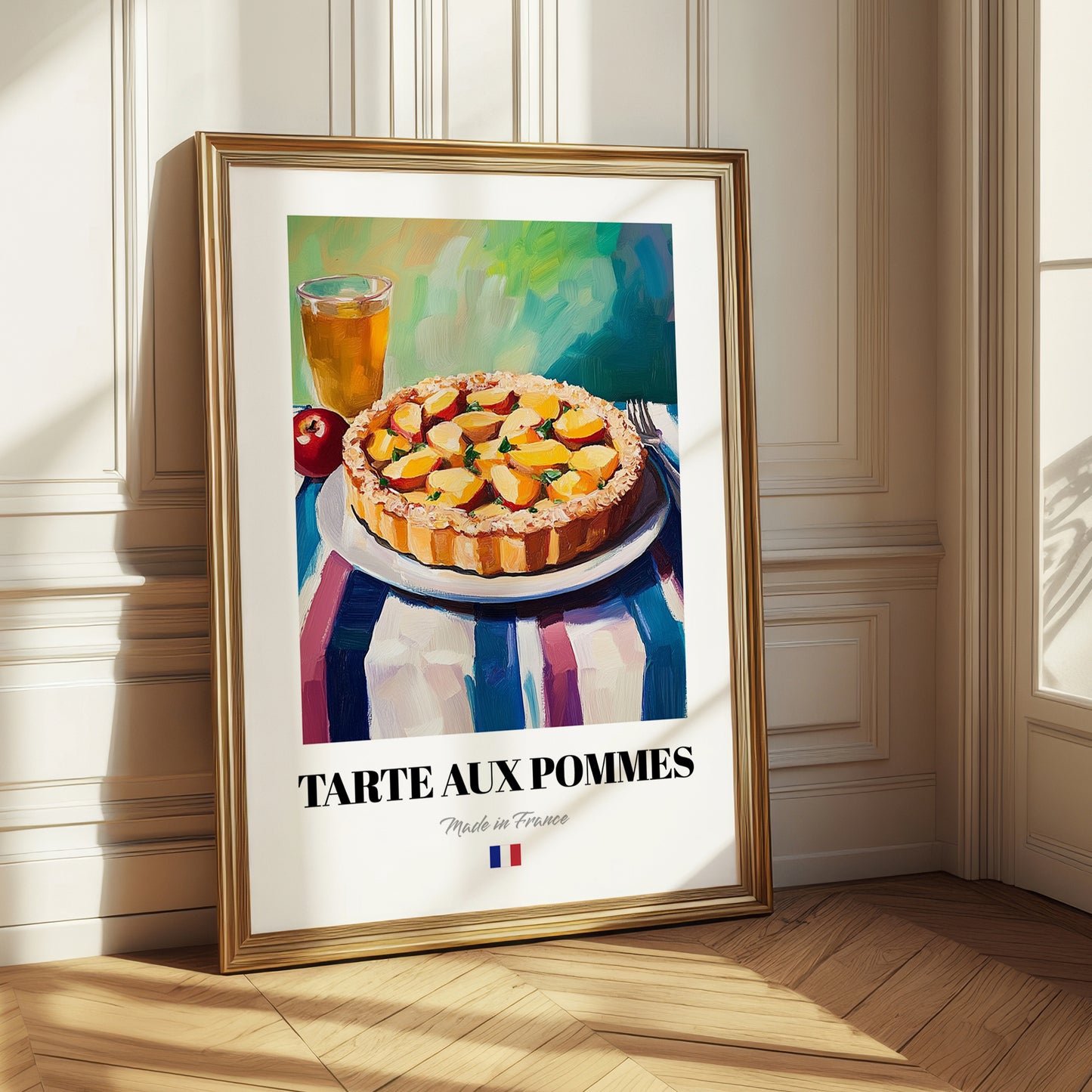 Tarte aux Pommes – Colorful Oil Painting, French French Dessert Illustration 