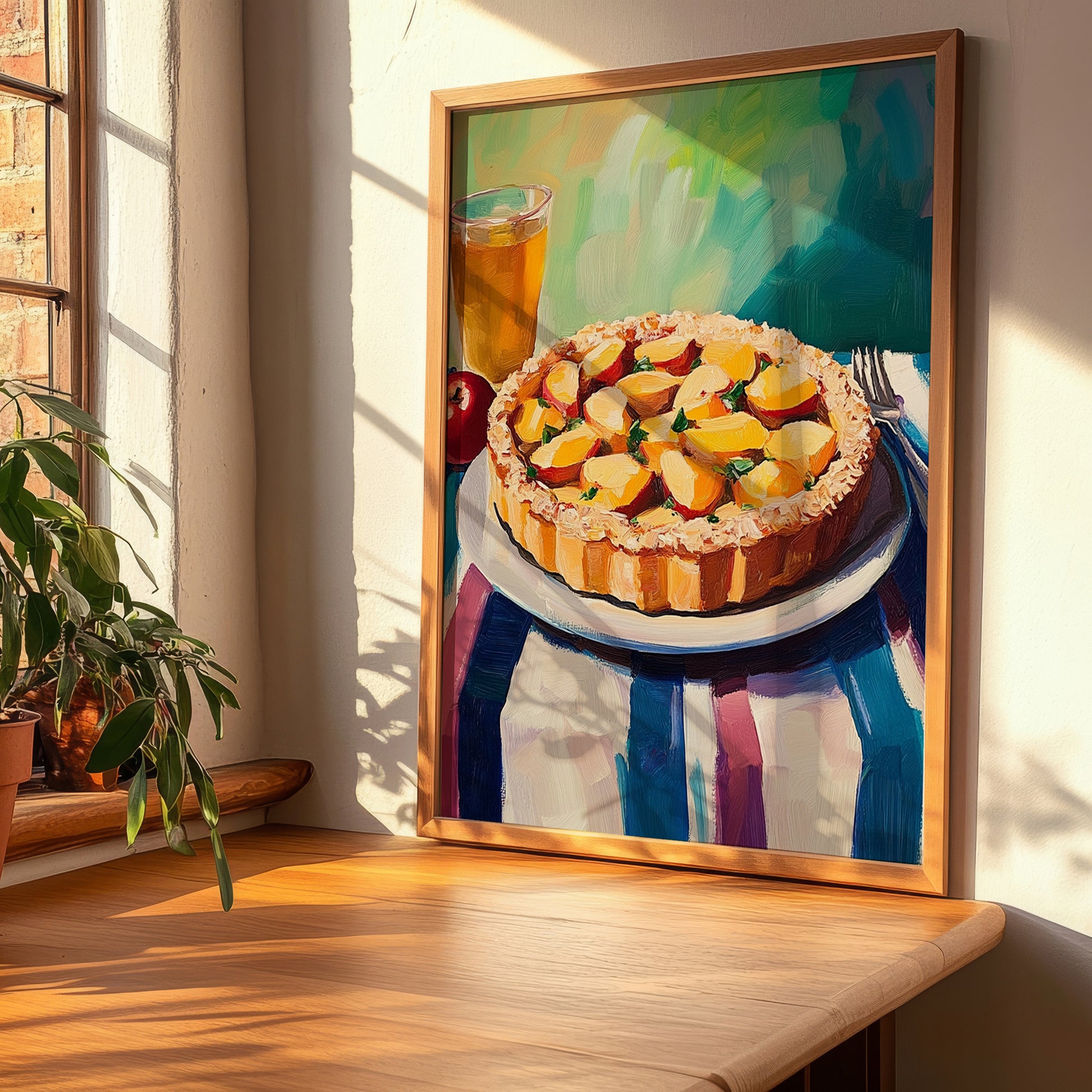 Tarte aux Pommes – Colorful Oil Painting, French French Dessert Illustration, clean layout with no caption