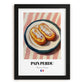 Pain Perdu – on Striped Tablecloth, French French Dessert Still Life, in sleek black frame
