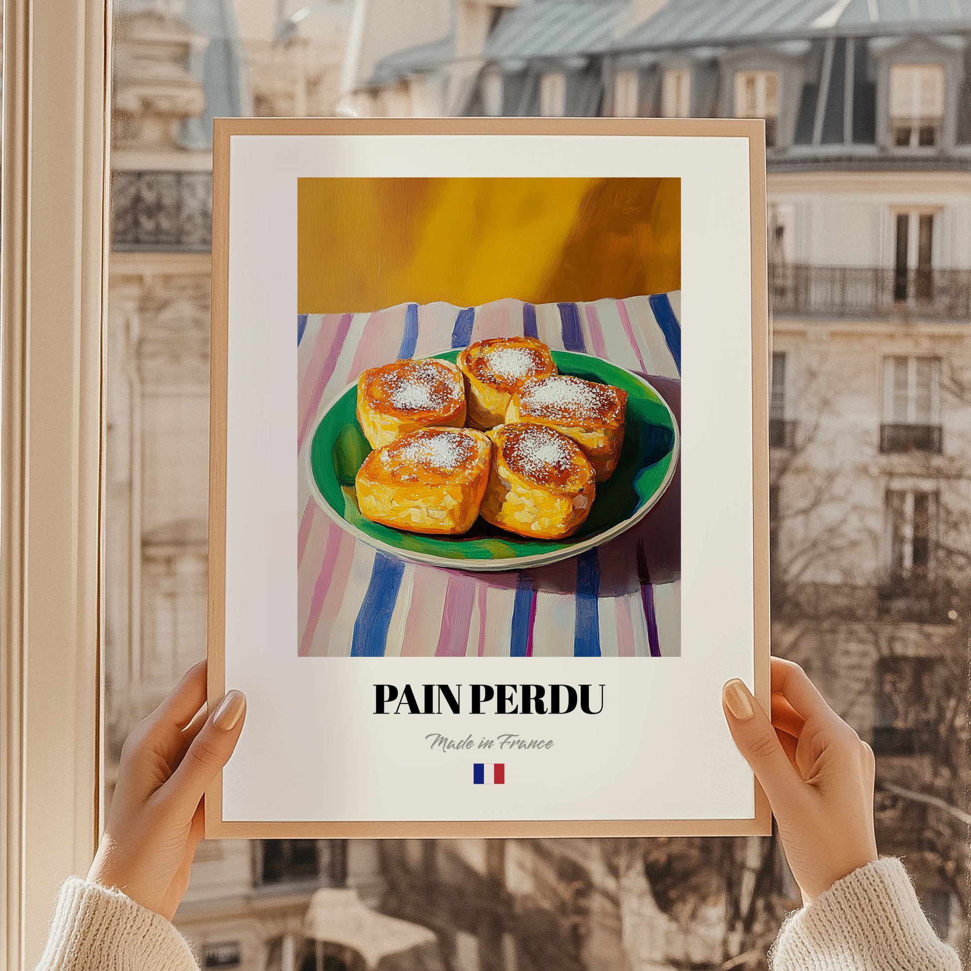 Pain Perdu – Oil Painting, French French Dessert Painting, styled in a charming Paris street view