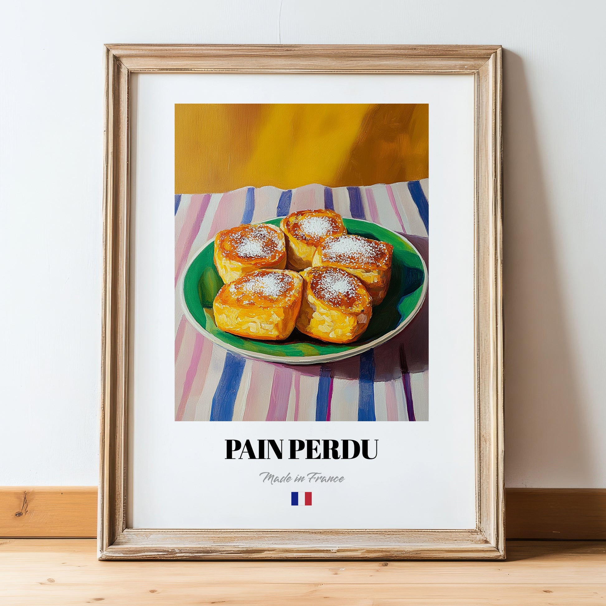 Pain Perdu – Oil Painting, French French Dessert Painting, in wooden frame leaning on the floor